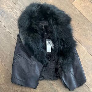 BCBG Max Azria fur lined distressed suede vest NWT